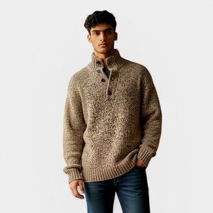 Vintage 1990s Polo Ralph Lauren Fisherman Marl Knit Mock Neck Sweater Men’s XL.